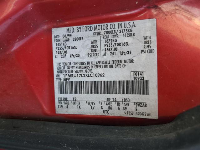 1FMRU17L2XLC10962 - 1999 FORD EXPEDITION Բորդո լուսանկար 14