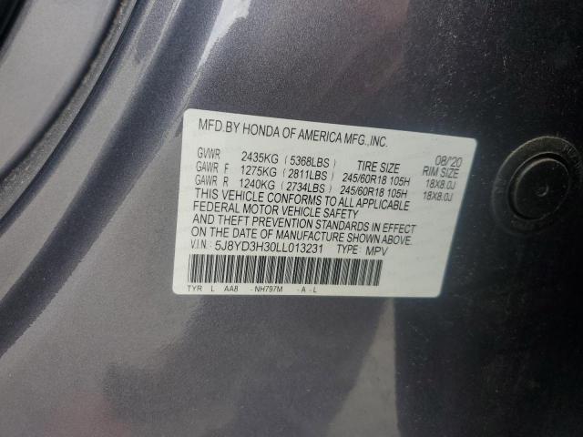5J8YD3H30LL013231 - 2020 ACURA MDX Szary zdjęcie 13