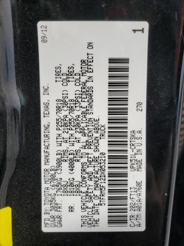 5TFRM5F12DX053210 - 2013 TOYOTA TUNDRA DOUBLE CAB SR5 BLACK photo 12