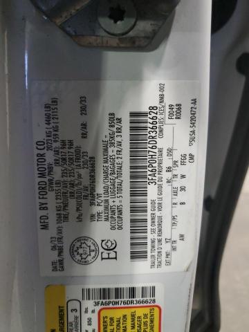 3FA6P0H76DR366628 - 2013 FORD FUSION SE 白色 照片 12