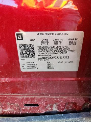 1GNEVGKW0JJ117372 - 2018 CHEVROLET TRAVERSE LT წითელი ფოტო 13