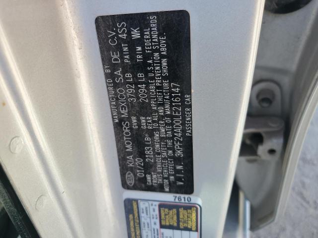 3KPF24AD0LE216147 - 2020 KIA FORTE FE ვერცხლისფერი ფოტო 12