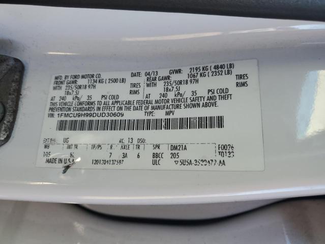 1FMCU9H99DUD30609 - 2013 FORD ESCAPE SEL თეთრი ფოტო 13