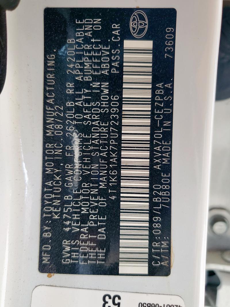 4T1K61AK7PU723906 - 2023 TOYOTA CAMRY XSE WHITE photo 13