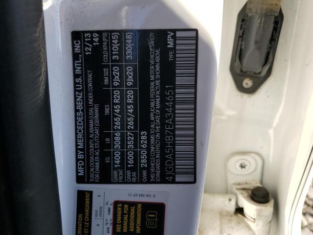 4JGDA5HB7EA344651 - 2014 MERCEDES-BENZ ML 350 4MATIC WHITE photo 13