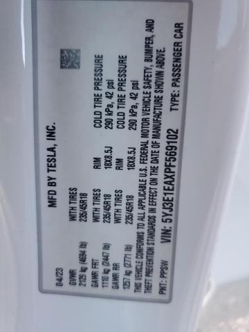 5YJ3E1EAXPF569102 - 2023 TESLA MODEL 3 白色 照片 13