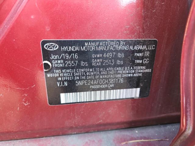 5NPE24AF0GH381176 - 2016 HYUNDAI SONATA SE 勃艮第红 照片 12