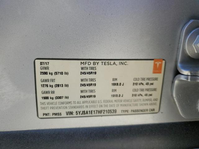 5YJSA1E17HF210539 - 2017 TESLA MODEL S Gümüş foto 12