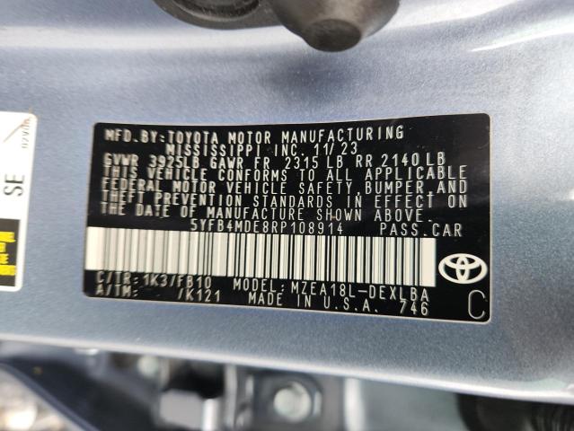 5YFB4MDE8RP108914 - 2024 TOYOTA COROLLA LE ნაცრისფერი ფოტო 13