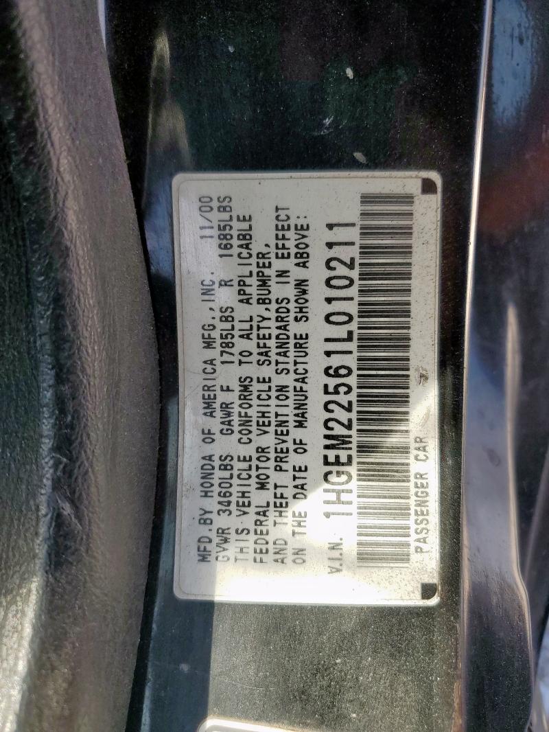 1HGEM22561L010211 - 2001 HONDA CIVIC LX BLACK photo 12