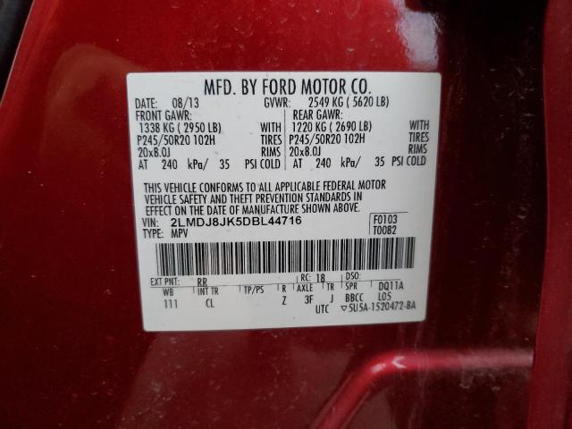 2LMDJ8JK5DBL44716 - 2013 LINCOLN MKX AWD 红色 照片 13