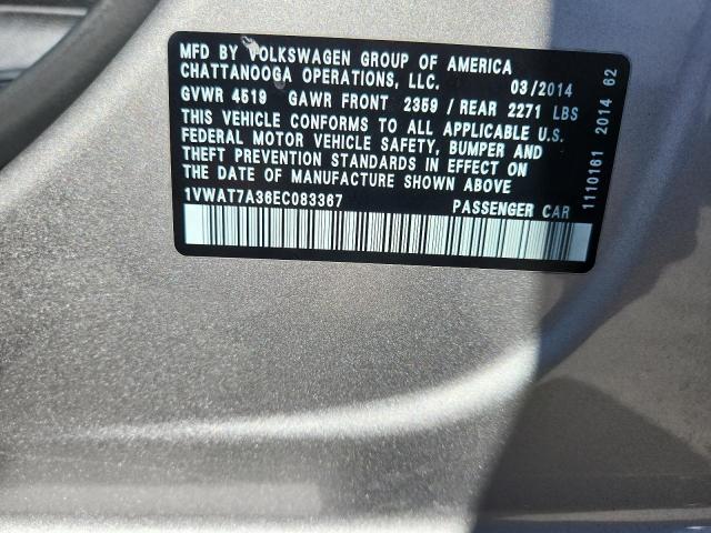 1VWAT7A36EC083367 - 2014 VOLKSWAGEN PASSAT S SILVER photo 12