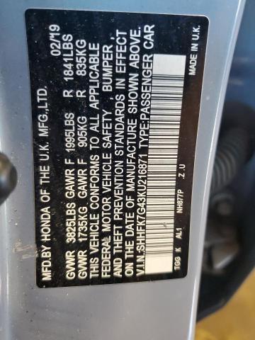 SHHFK7G43KU216871 - 2019 HONDA CIVIC SPORT 灰色 照片 12