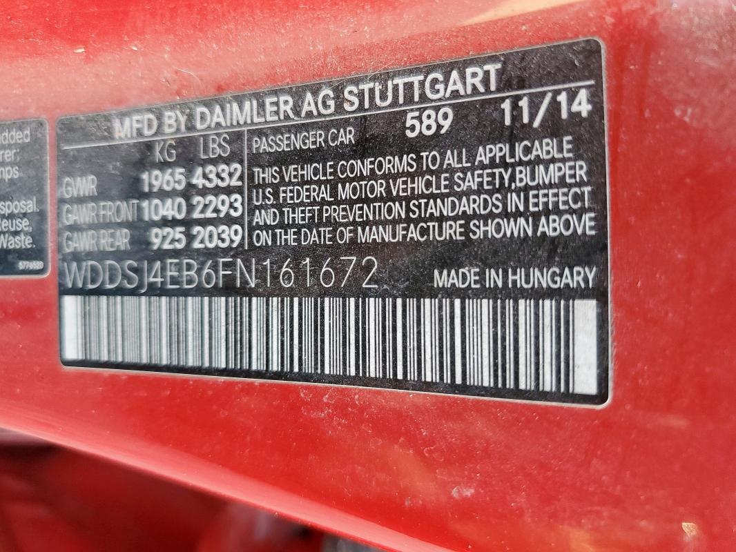 WDDSJ4EB6FN161672 - 2015 MERCEDES-BENZ CLA 250 Qırmızı foto 12