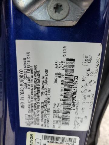 1FA6P0H78G5108733 - 2016 FORD FUSION SE BLUE photo 12