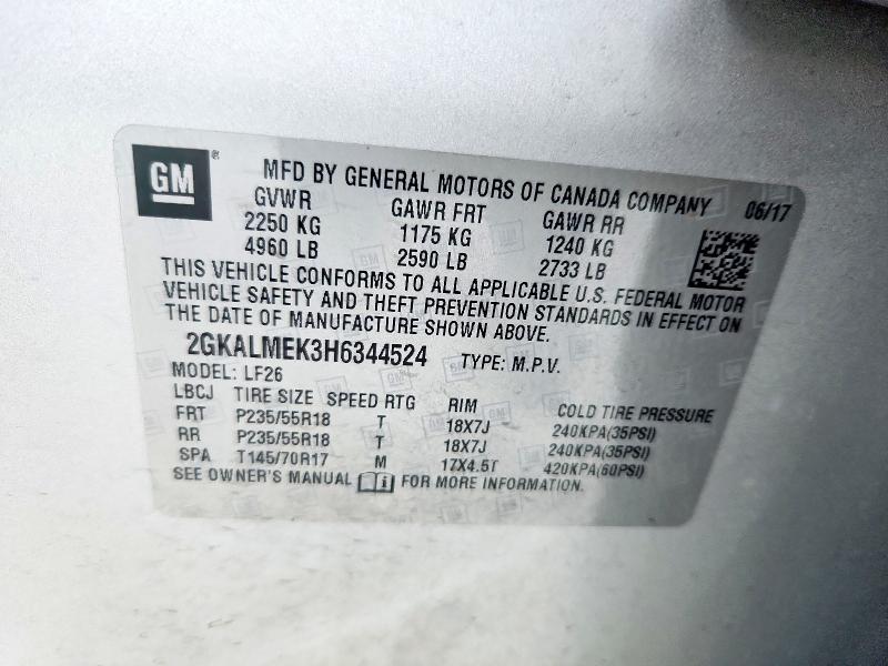 2GKALMEK3H6344524 - 2017 GMC TERRAIN SLE SILVER photo 14