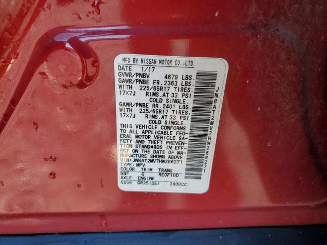 JN8AT2MV7HW266271 - 2017 NISSAN ROGUE S წითელი ფოტო 13