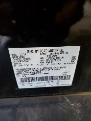 1FM5K8GT0HGC19408 - 2017 FORD EXPLORER SPORT Чорний фото 14