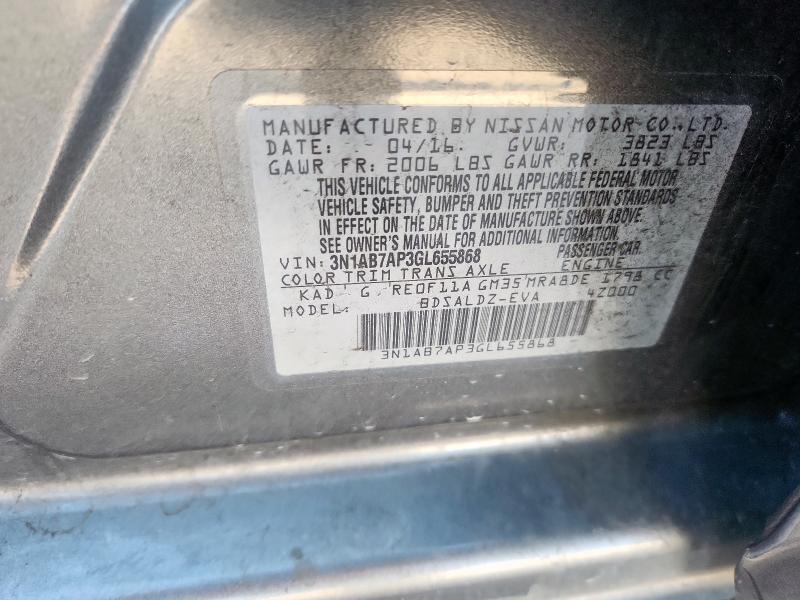 3N1AB7AP3GL655868 - 2016 NISSAN SENTRA S 灰色 照片 12