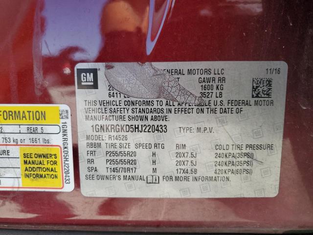 1GNKRGKD5HJ220433 - 2017 CHEVROLET TRAVERSE LT Bordo fotoğraf 13