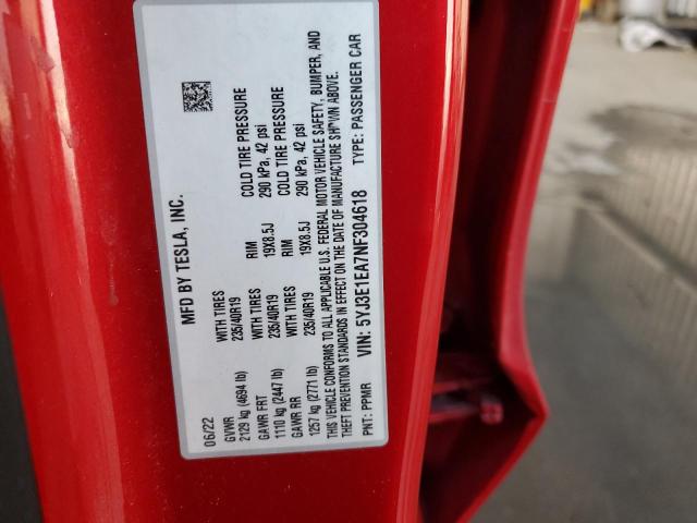 5YJ3E1EA7NF304618 - 2022 TESLA MODEL 3 Червоний фото 13