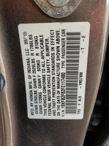 19XFB2F82FE117480 - 2015 HONDA CIVIC EX ნაცრისფერი ფოტო 12