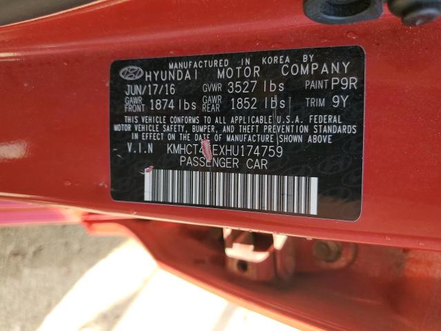 KMHCT4AEXHU174759 - 2017 HYUNDAI ACCENT SE 红色 照片 12