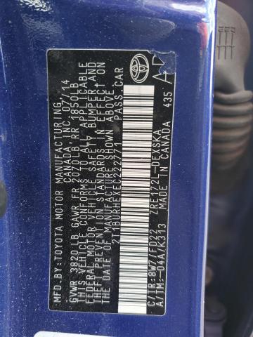 2T1BURHEXEC222771 - 2014 TOYOTA COROLLA L BLUE photo 13