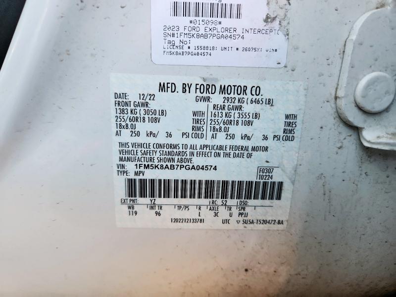 1FM5K8AB7PGA04574 - 2023 FORD EXPLORER POLICE INTERCEPTOR Beyaz fotoğraf 14