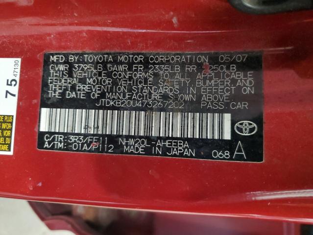 JTDKB20U473267202 - 2007 TOYOTA PRIUS RED photo 13