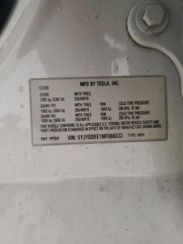 5YJYGDEE1MF086033 - 2021 TESLA MODEL Y თეთრი ფოტო 14
