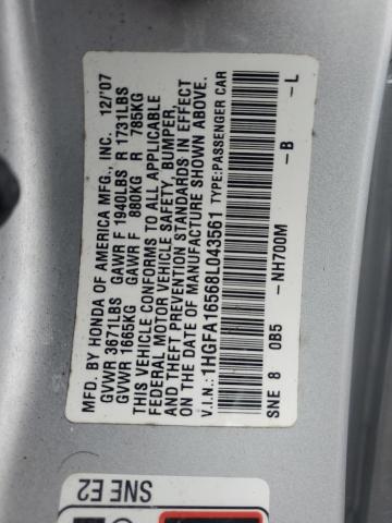 1HGFA16568L043561 - 2008 HONDA CIVIC LX 灰色 照片 12