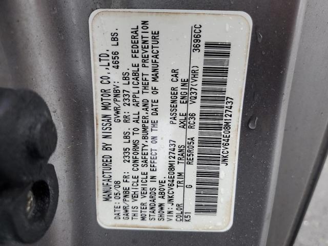 JNKCV64E08M127437 - 2008 INFINITI G37 BASE GRAY photo 12