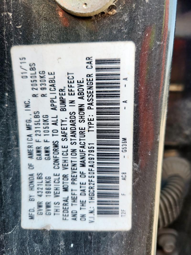 1HGCR2F50FA097951 - 2015 HONDA ACCORD SPORT GRAY photo 12