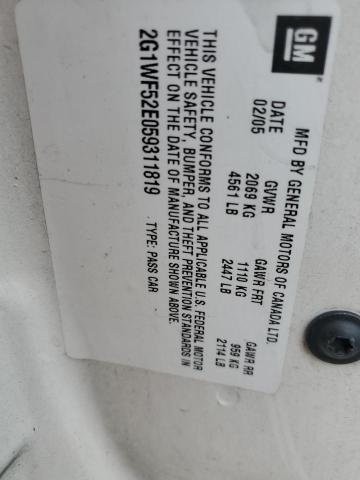 2G1WF52E059311819 - 2005 CHEVROLET IMPALA WHITE photo 12