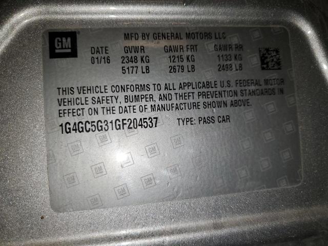 1G4GC5G31GF204537 - 2016 BUICK LACROSSE Srebrny zdjęcie 12