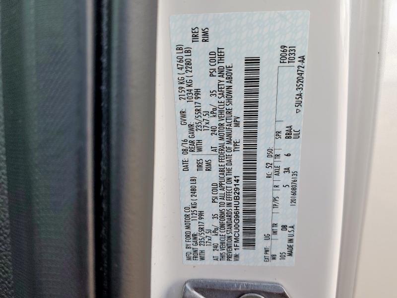 1FMCU0G96HUB29141 - 2017 FORD ESCAPE SE WHITE photo 12