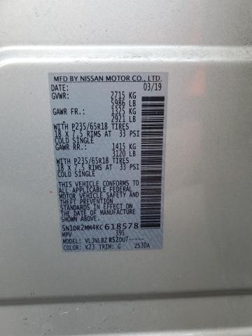 5N1DR2MM4KC618578 - 2019 NISSAN PATHFINDER S Արծաթագույն լուսանկար 13