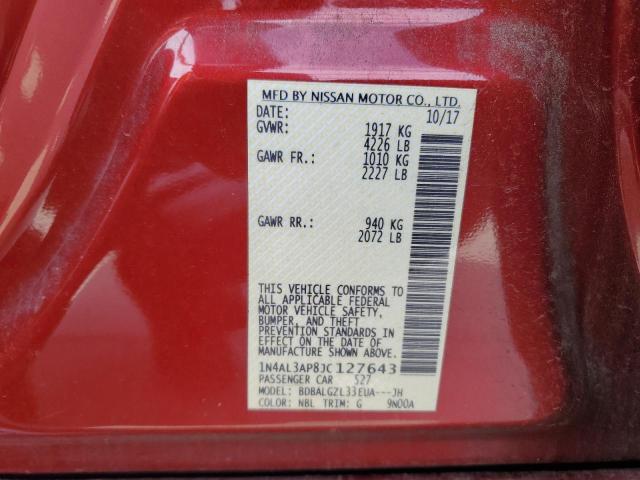 1N4AL3AP8JC127643 - 2018 NISSAN ALTIMA 2.5 勃艮第红 照片 12