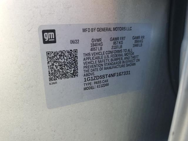 1G1ZD5ST4NF167331 - 2022 CHEVROLET MALIBU LT Srebrny zdjęcie 12