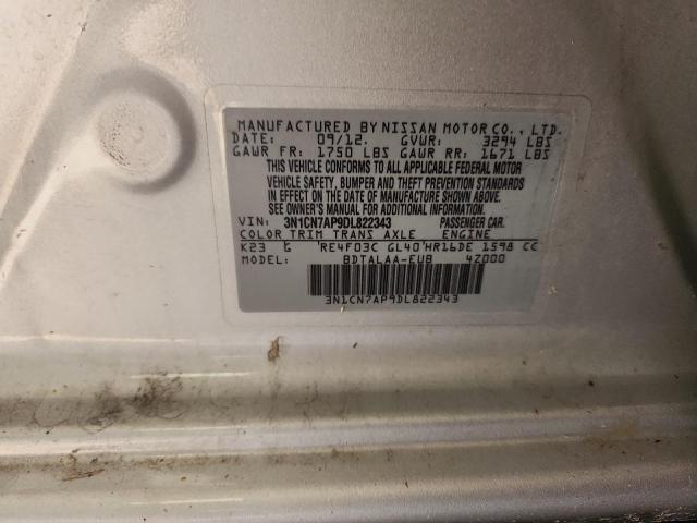 3N1CN7AP9DL822343 - 2013 NISSAN VERSA S SILVER photo 12
