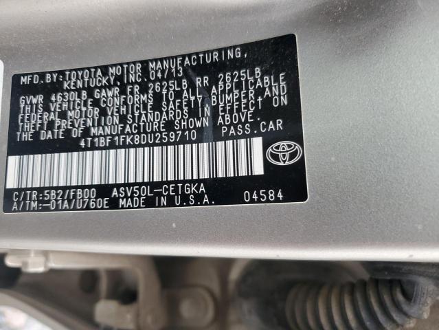 4T1BF1FK8DU259710 - 2013 TOYOTA CAMRY L Кремовый фото 12