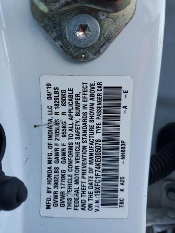 19XFC1F74KE005076 - 2019 HONDA CIVIC EXL 白色 照片 13