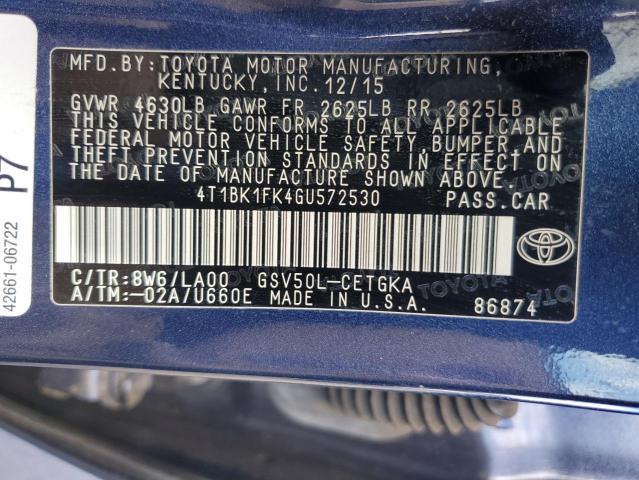 4T1BK1FK4GU572530 - 2016 TOYOTA CAMRY XSE Mavi foto 13