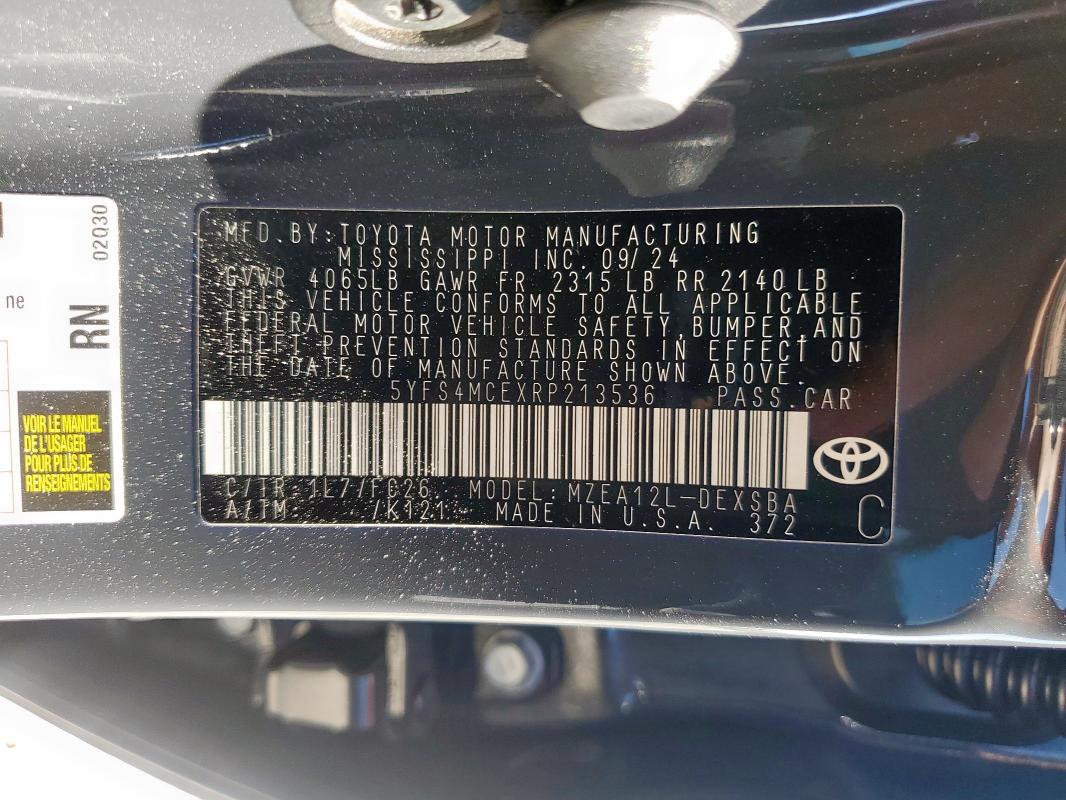 5YFS4MCEXRP213536 - 2024 TOYOTA COROLLA SE Grafitowy zdjęcie 12