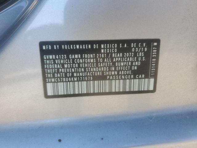 3VWC57BU6KM171579 - 2019 VOLKSWAGEN JETTA S ვერცხლისფერი ფოტო 12