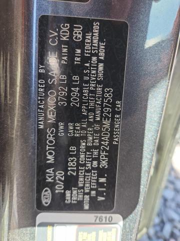 3KPF24AD5ME297583 - 2021 KIA FORTE FE GRAY photo 12