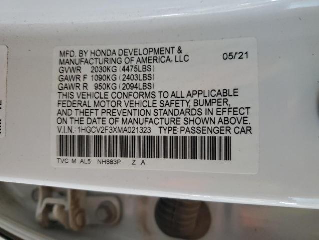 1HGCV2F3XMA021323 - 2021 HONDA ACCORD SPORT Blanc photo 12