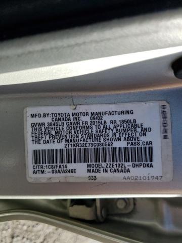2T1KR32E73C080562 - 2003 TOYOTA COROLLA MA XR SILVER photo 12