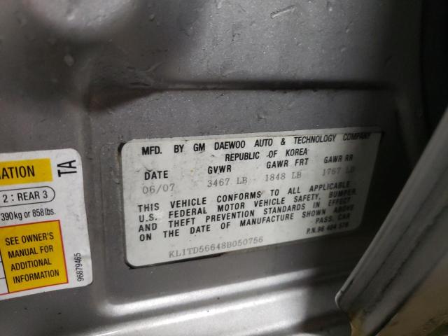 KL1TD56648B050756 - 2008 CHEVROLET AVEO BASE Gümüş foto 12